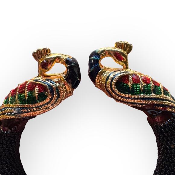 Vintage Black Beaded Peacock Bracelet - Picture 2 of 6